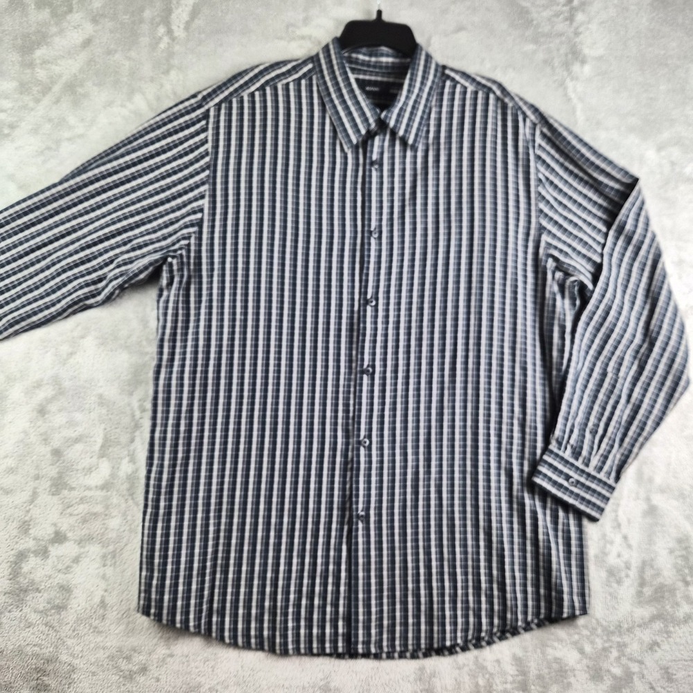 Alfani‎ Shirt Mens XL Black Gray Checkered Modal Blend Long Sleeve Office Career